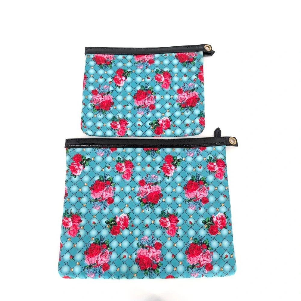 Betsey Johnson Rose Floral Makeup Pouch Set of 2 Travel Cosmetic Bags Retro Glam - Picture 4 of 10